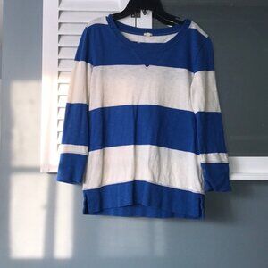 J.Crew Cotton White Blue Stripes Long-sleeve Shirt Casual Basic Nautical Size XS
